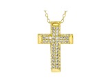 White Cubic Zirconia 18K Yellow Gold Over Sterling Silver Cross Pendant With Chain 0.64ctw