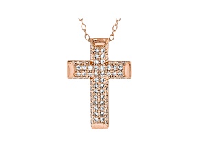 White Cubic Zirconia 18K Rose Gold Over Sterling Silver Cross Pendant With Chain 0.64ctw