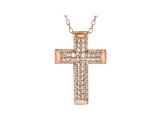 White Cubic Zirconia 18K Rose Gold Over Sterling Silver Cross Pendant With Chain 0.64ctw
