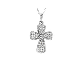 White Cubic Zirconia Rhodium Over Sterling Silver Cross Pendant With Chain 0.65ctw