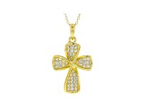 White Cubic Zirconia 18K Yellow Gold Over Sterling Silver Cross Pendant With Chain 0.65ctw