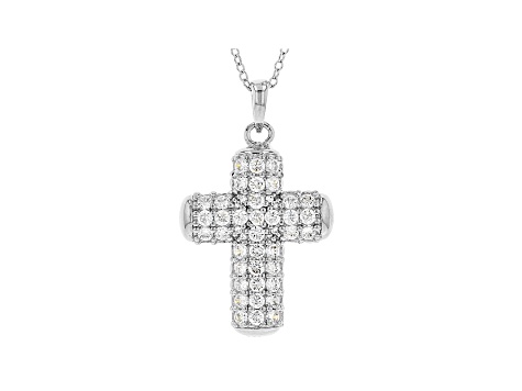 White Cubic Zirconia Rhodium Over Sterling Silver Cross Pendant With Chain 3.58ctw