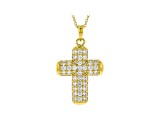 White Cubic Zirconia 18K Yellow Gold Over Sterling Silver Cross Pendant With Chain 3.58ctw