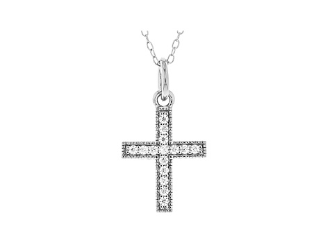 White Cubic Zirconia Rhodium Over Sterling Silver Cross Pendant With Chain 0.23ctw