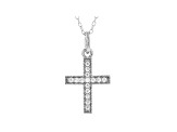 White Cubic Zirconia Rhodium Over Sterling Silver Cross Pendant With Chain 0.23ctw