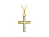 White Cubic Zirconia 18K Yellow Gold Over Sterling Silver Cross Pendant With Chain 0.23ctw