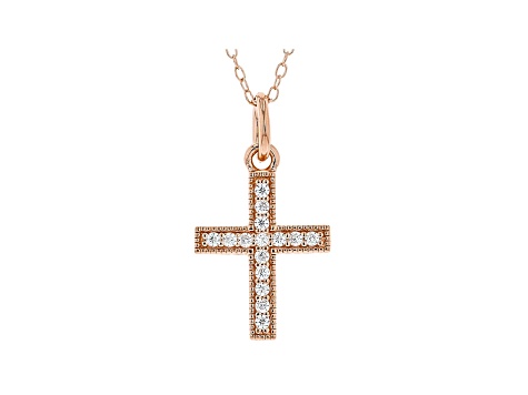 White Cubic Zirconia 18K Rose Gold Over Sterling Silver Cross Pendant With Chain 0.23ctw