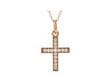 White Cubic Zirconia 18K Rose Gold Over Sterling Silver Cross Pendant With Chain 0.23ctw
