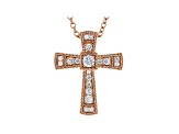 White Cubic Zirconia 18K Rose Gold Over Sterling Silver Cross Pendant With Chain 0.38ctw