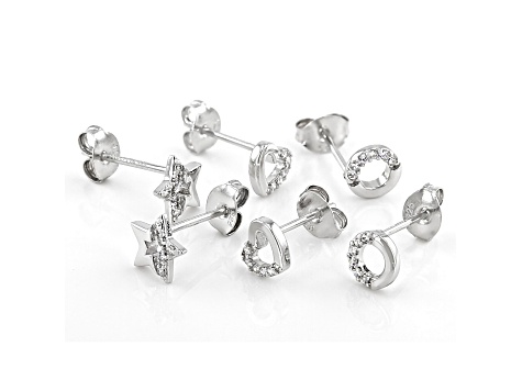 White Cubic Zirconia Rhodium Over Sterling Silver Stud Earring Set 0.31ctw