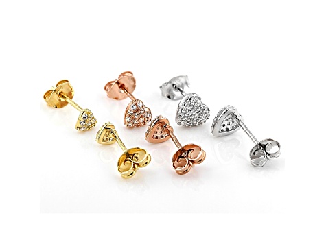 White Cubic Zirconia Rhodium And 18K Yellow And Rose Gold Over Sterling Silver Earrings 0.76ctw