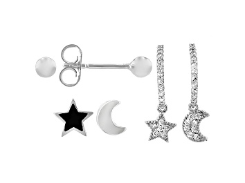 Picture of White Cubic Zirconia Rhodium Over Sterling Silver Earrings Set of 3 0.36ctw