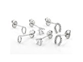 White Cubic Zirconia Rhodium Over Sterling Silver Earrings Set of 3 0.86ctw