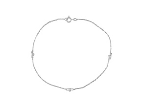 Rhodium Over Sterling Silver Heart Anklet