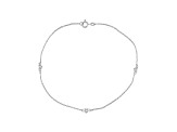 Rhodium Over Sterling Silver Heart Anklet