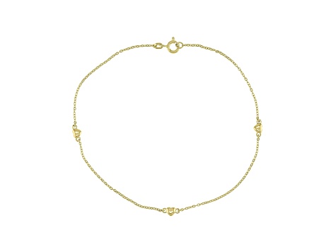 18K Yellow Gold Over Sterling Silver Heart Anklet