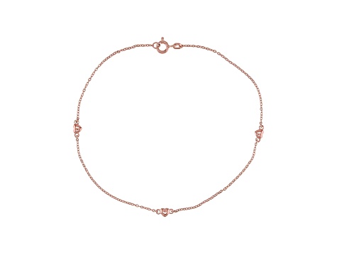 18K Rose Gold Over Sterling Silver Heart Anklet