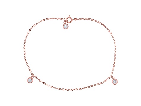 White Cubic Zirconia 18K Rose Gold Over Sterling Silver Anklet 1.21ctw