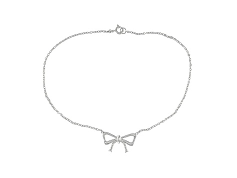 Rhodium Over Sterling Silver Bow Anklet