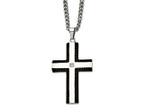 White Cubic Zirconia Two-Tone Stainless Steel Men's Cross Pendant With Chain