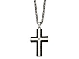 White Cubic Zirconia Two-Tone Stainless Steel Men's Cross Pendant With Chain