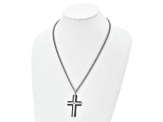White Cubic Zirconia Two-Tone Stainless Steel Men's Cross Pendant With Chain