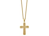 White Cubic Zirconia Gold Tone Stainless Steel Men's Cross Pendant With Chain