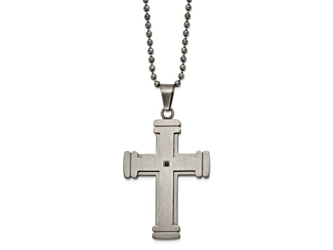 Black Cubic Zirconia Stainless Steel Men's Cross Pendant With Chain