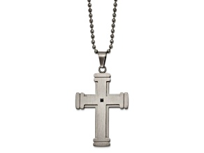 Black Cubic Zirconia Stainless Steel Men's Cross Pendant With Chain