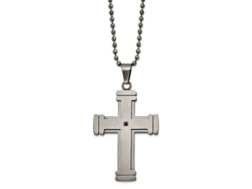 Picture of Black Cubic Zirconia Stainless Steel Men's Cross Pendant With Chain