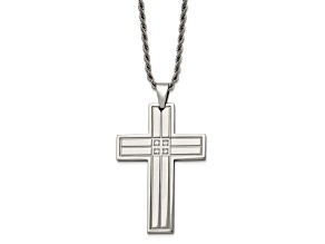 White Cubic Zirconia Stainless Steel Men's Cross Pendant With Chain