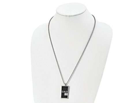 White Cubic Zirconia Two-Tone Stainless Steel Men's Dad Pendant With Chain