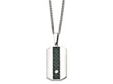 White Cubic Zirconia Two-Tone Stainless Steel Men's Dog Tag Pendant With Chain