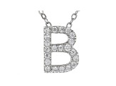 White Cubic Zirconia Rhodium Over Sterling Silver B Pendant With Chain 0.34ctw