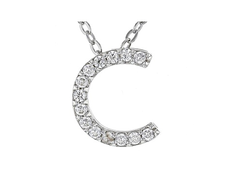 White Cubic Zirconia Rhodium Over Sterling Silver C Pendant With Chain 0.22ctw