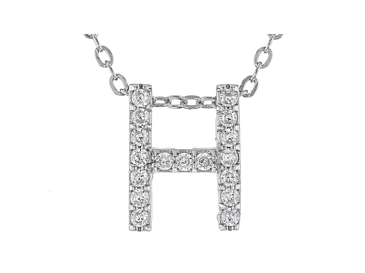White Cubic Zirconia Rhodium Over Sterling Silver H Pendant With Chain 0.26ctw