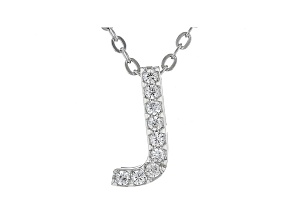 White Cubic Zirconia Rhodium Over Sterling Silver J Pendant With Chain 0.14ctw