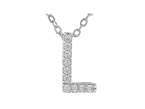 White Cubic Zirconia Rhodium Over Sterling Silver L Pendant With Chain 0.15ctw