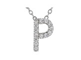 White Cubic Zirconia Rhodium Over Sterling Silver P Pendant With Chain 0.22ctw