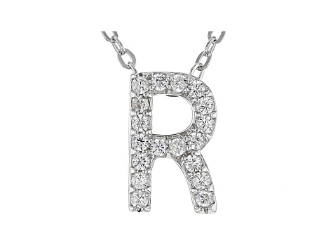 White Cubic Zirconia Rhodium Over Sterling Silver R Pendant With Chain 0.28ctw