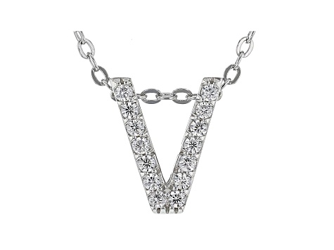 White Cubic Zirconia Rhodium Over Sterling Silver V Pendant With Chain 0.22ctw