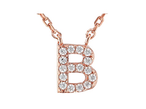 White Cubic Zirconia 18K Rose Gold Over Sterling Silver B Necklace