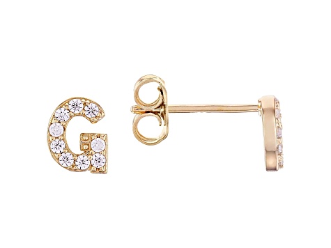 White Cubic Zirconia 18K Yellow Gold Over Sterling Silver G Earrings 0.28ctw