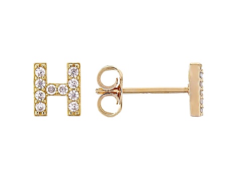 White Cubic Zirconia 18K Yellow Gold Over Sterling Silver H Earrings 0.31ctw