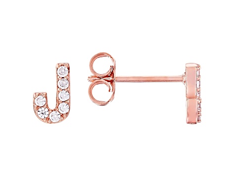White Cubic Zirconia 18K Rose Gold Over Sterling Silver J Earrings 0.22ctw