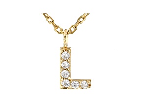 White Cubic Zirconia 18K Yellow Gold Over Sterling Silver L Necklace 0.09ctw