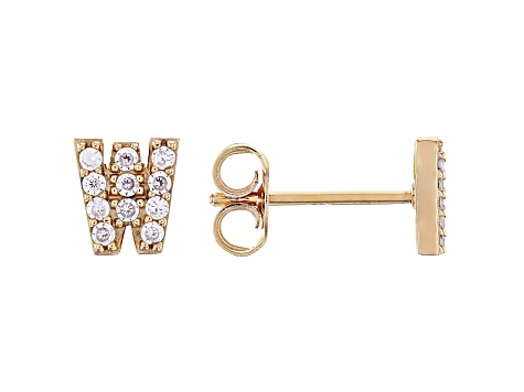 White Cubic Zirconia 18K Yellow Gold Over Sterling Silver M Earrings 0.34ctw