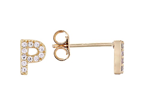 White Cubic Zirconia 18K Yellow Gold Over Sterling Silver P Earrings 0.19ctw