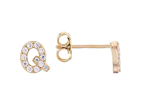 White Cubic Zirconia 18K Yellow Gold Over Sterling Silver Q Earrings 0.35ctw