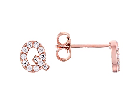 White Cubic Zirconia 18K Rose Gold Over Sterling Silver Q Earrings 0.35ctw